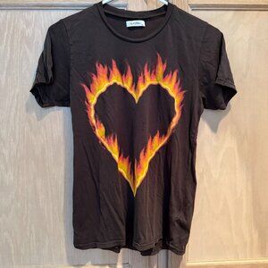 Lauren Moshi Flame Heart Fire T Shirt Black XS Made in USA